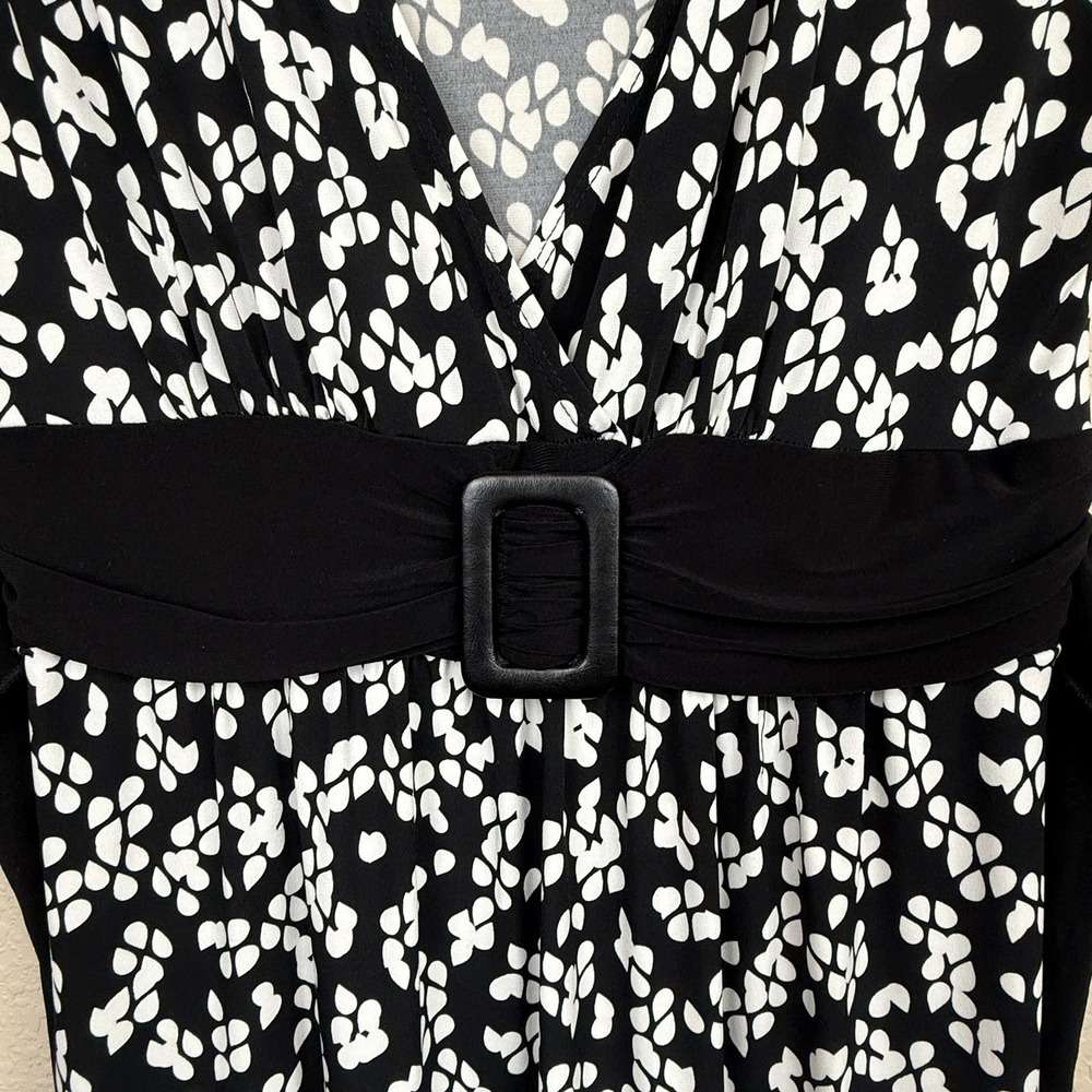 Vtg Wrapper Y2K Mod Black/White Empire Waist Faux Belt Tie Back Midi Dress Sz M - Picture 8 of 10